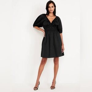 Old Navy Black Mini Dress with Puff Sleeves